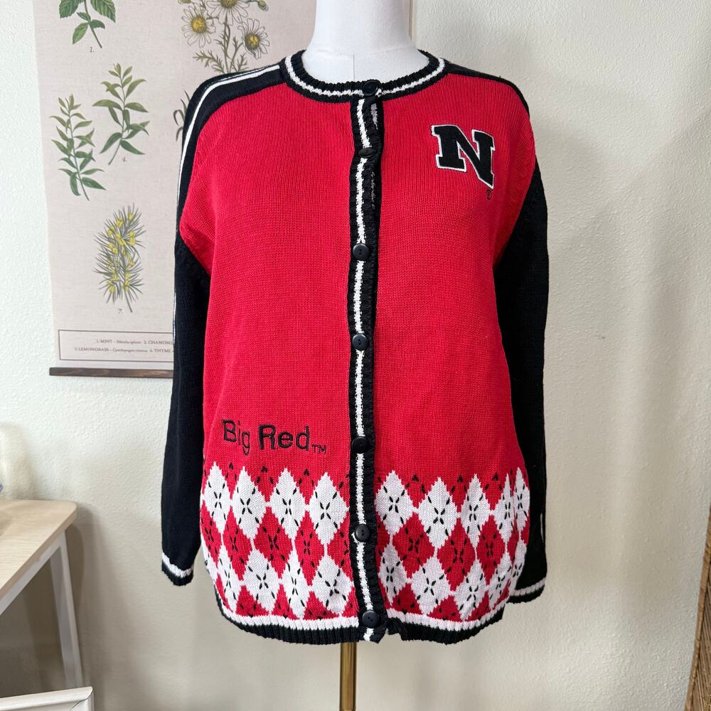 90s Y2k Embroidered Nebraska Huskers Big Red Cornhuskers Cardigan Sweater XL